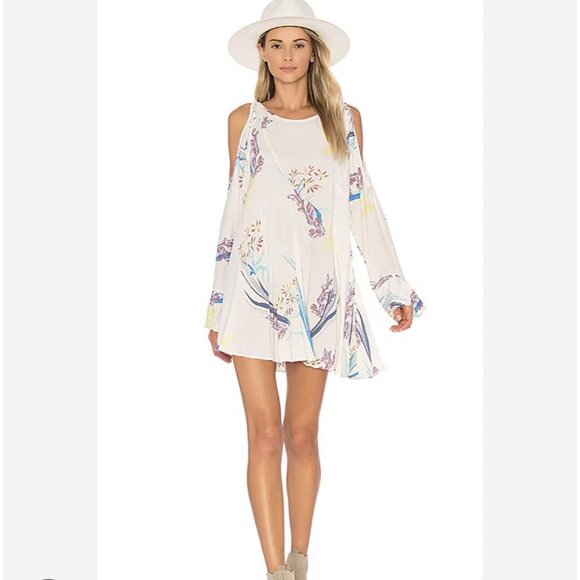 NWT Free People Clear Skies Floral Print Cold Shoulder Tunic Mini Dress Medium - Picture 1 of 16